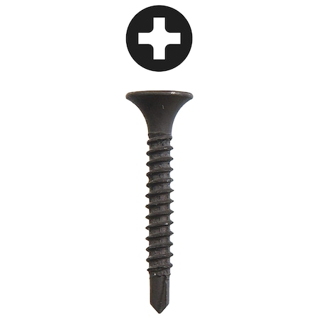 Drywall Screw, #6 X 1-5/8 In, Carbon Steel, Flat Head Phillips Drive, 400 PK